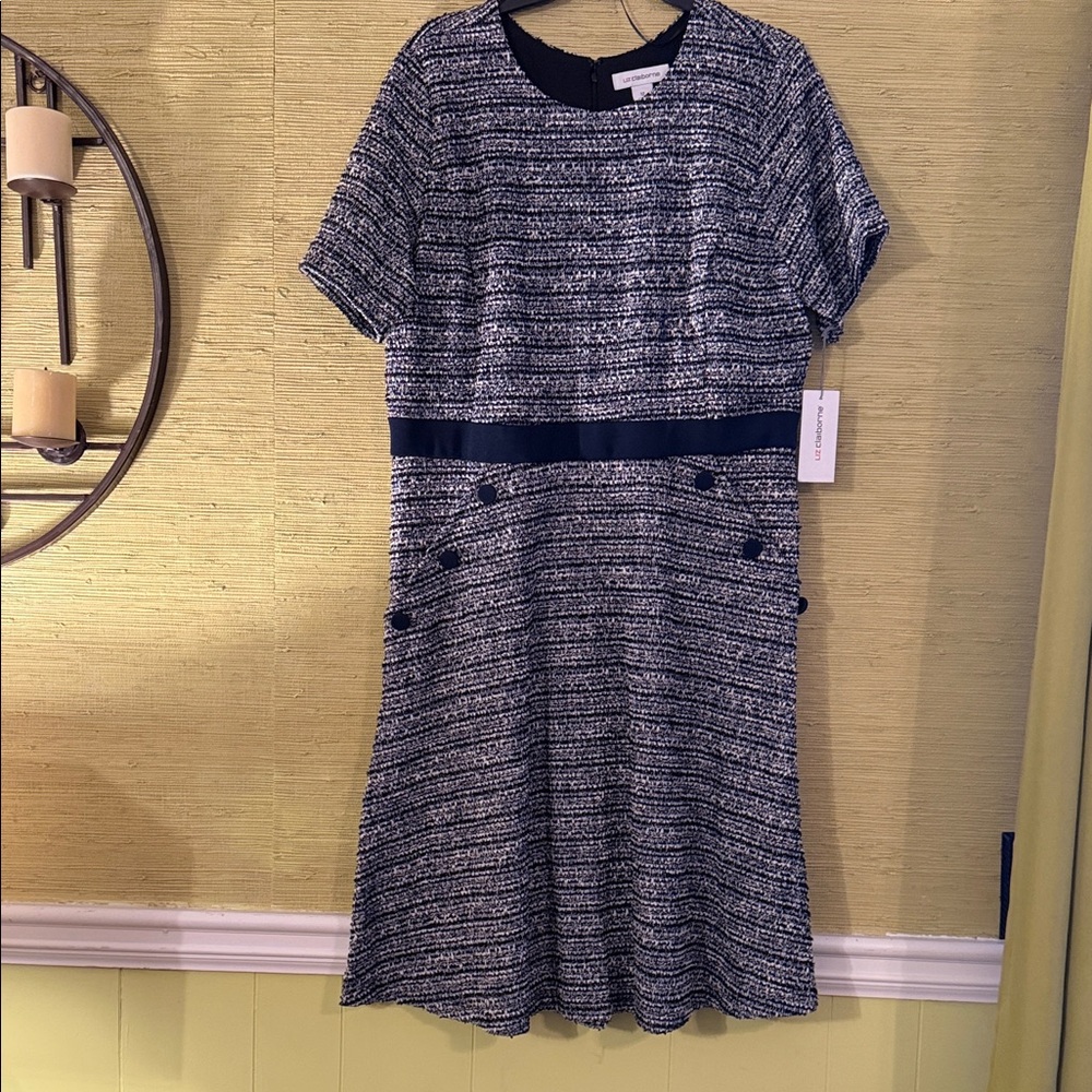 Liz Claiborne Navy and White Textured Midi Dress